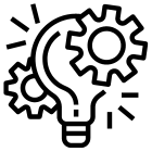 Business strategy icon with a lightbulb surrounded by cogs