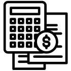 Icon of a calculator with coins symbolising profitability in Mani Business Services' client services
