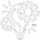 Business strategy icon with a lightbulb surrounded by cogs